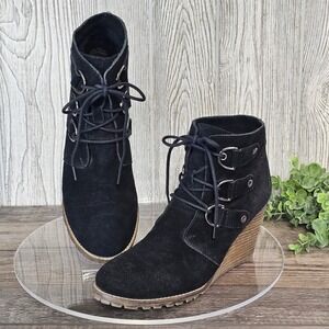Diba Black Suede Leather Lace Up‎ Wedge Ankle Booties Women's Size 9 M